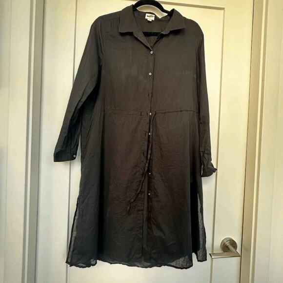 J.Crew Womens Black Long Sleeve Drawstring Mini Shirt Dress Size M BR599 NWOT - Picture 2 of 14